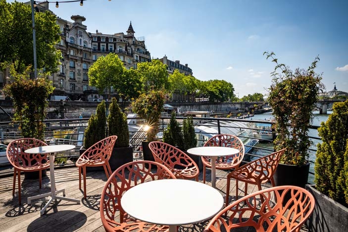 Terrace view with Paris skyline